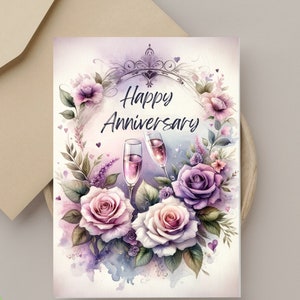 Tarjeta de aniversario imprimible floral - Descarga instantánea - Imprimible