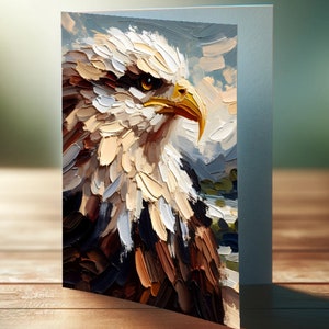 Eagle-wenskaart - veelzijdig voor elke gelegenheid, prachtige impasto-kunst, blanco binnenkant, direct downloaden, hoge resolutie, afdrukbaar