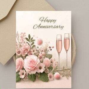 Tarjeta de aniversario imprimible floral - Descarga instantánea - Imprimible
