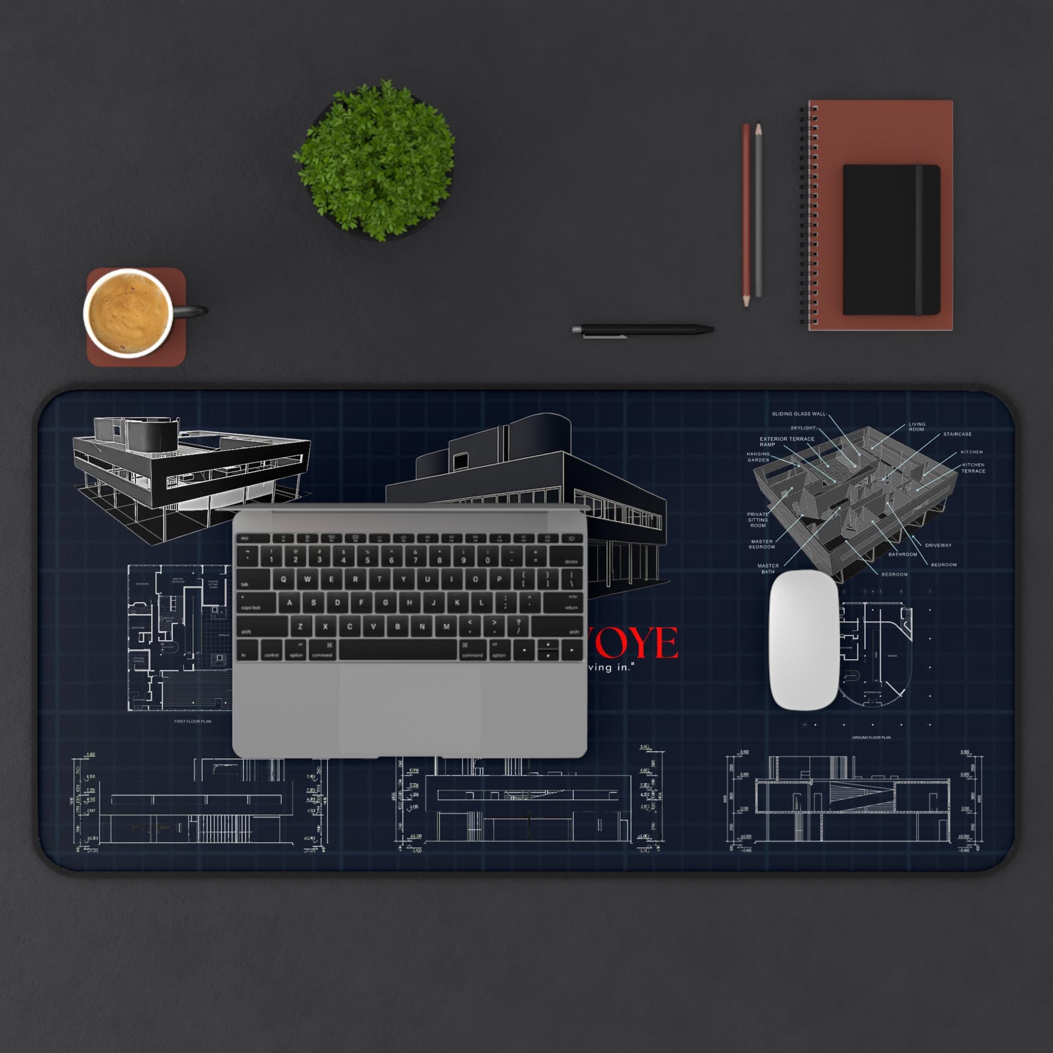Blueprint Table Mat Villa Savoye Blueprint Desk Mat: Modern Architecture Office Decor - Etsy