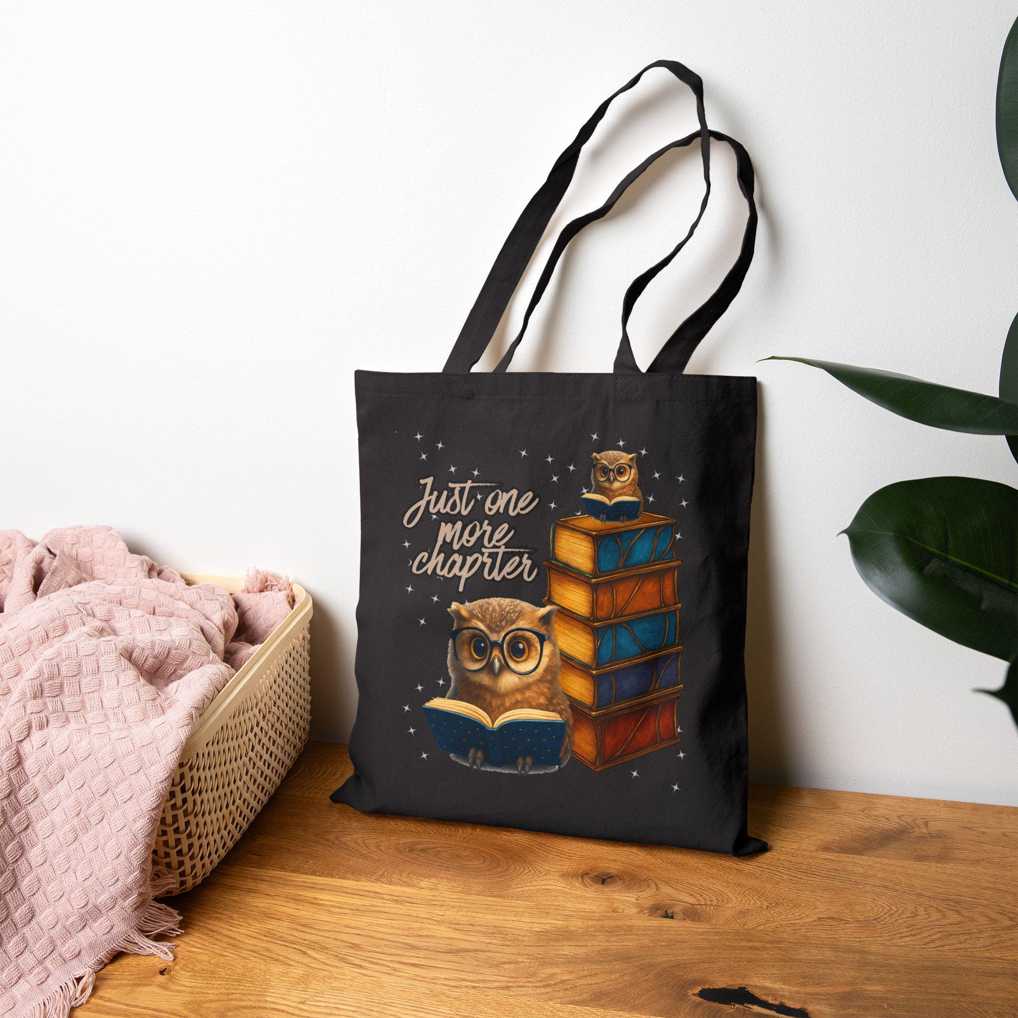 Book Lover Tote Bag, Owl and Books Canvas Bag for Readers, Teachers, Students, and Bookworms, Person