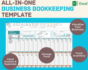 Small Business Bookkeeping Spreadsheet | Easy Book Keeping | Income and Expense Tracker | Profit and Loss | Accounting Spreadsheet