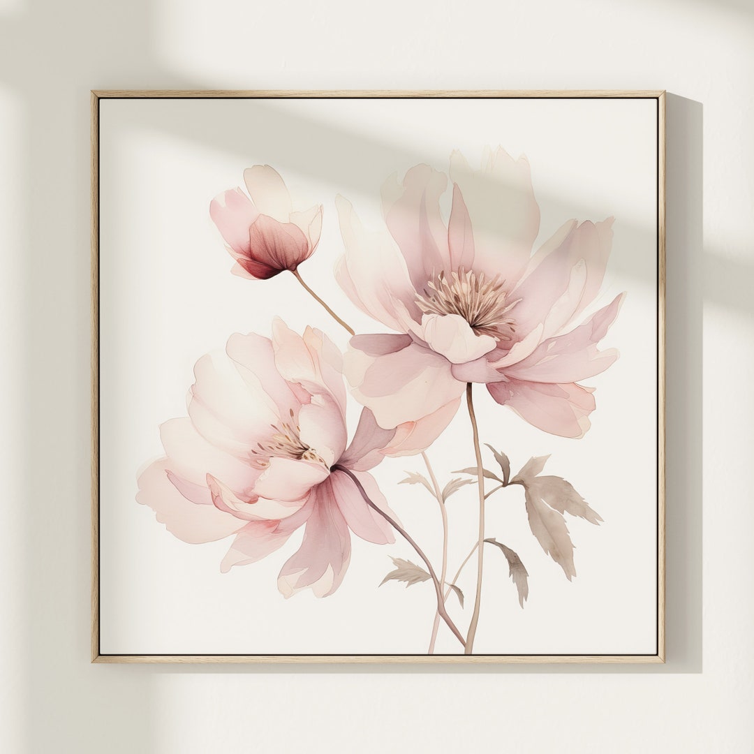 Pink Floral Printable Wall Art Print 20x20 Digital Download - Etsy