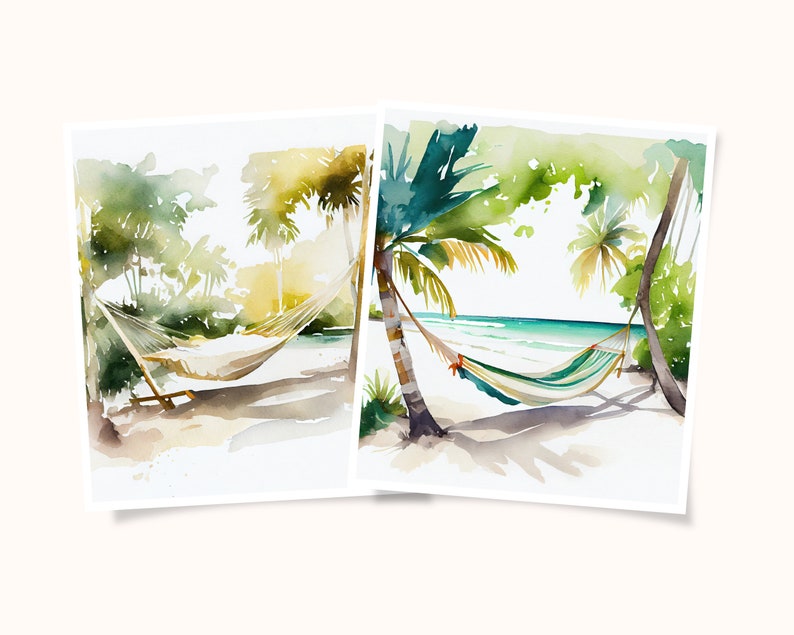 Watercolor Beach Hammocks Art Bundle 10 JPG Files Digital Etsy