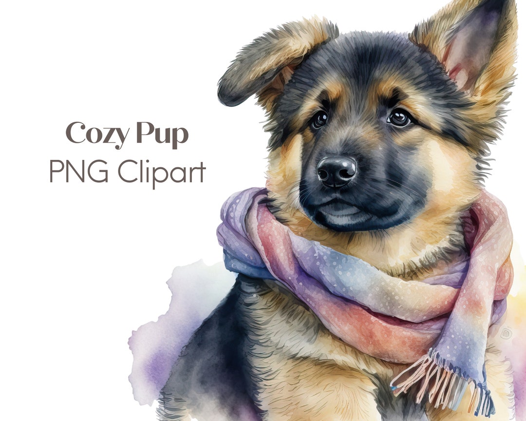 German Shepherd Puppy Clipart PNG Dog Wearing Scarf Clipart Etsy