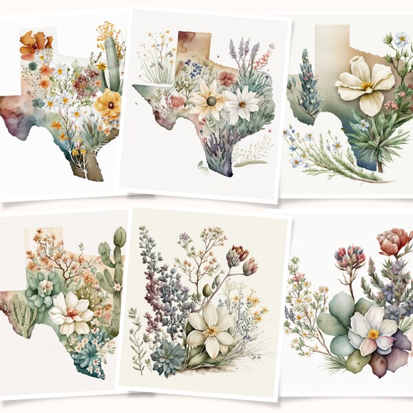 Texas State Flowers Printable Images, Digital Crafting Bundle, Paper Crafts, Texas Clipart, Junk Journal, Day Planner, Collage Bundle