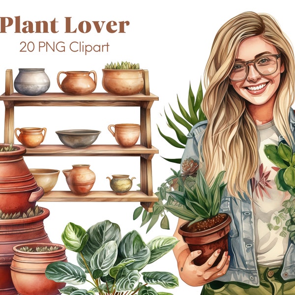 Plant Lover Houseplant Clipart PNG Bundle, House Plant Clipart Set of 20 PNG Digital Download Commercial Use, Boho Junk Journal Scrapbooking