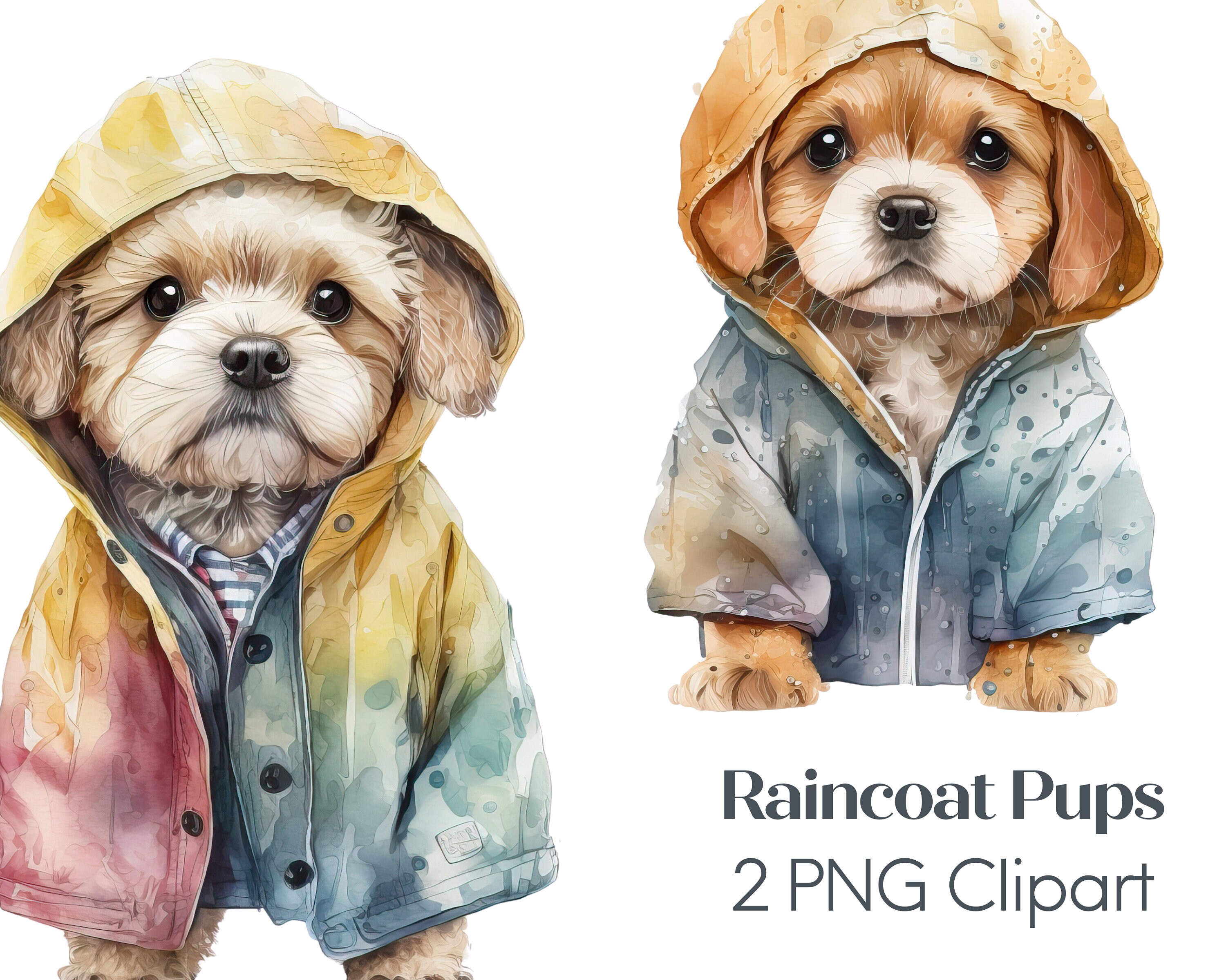 Puppies in Raincoats Clipart PNG Set of 2 Elements Etsy UK