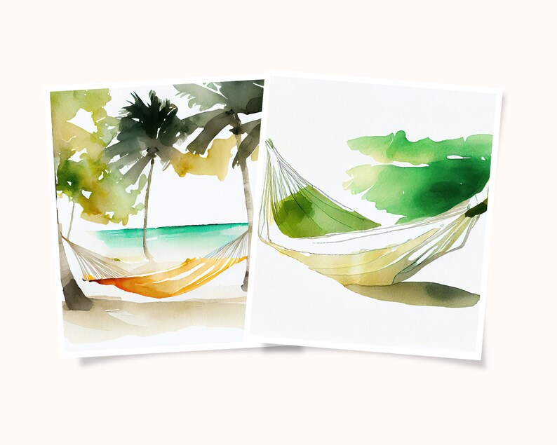 Watercolor Beach Hammocks Art Bundle 10 JPG Files Digital Etsy