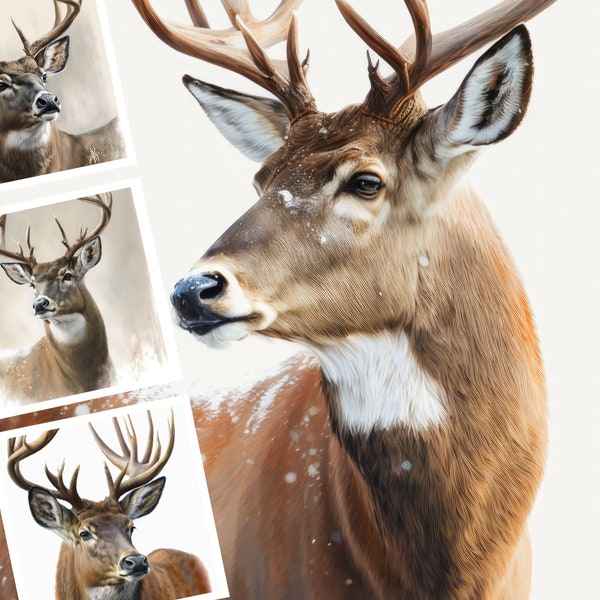 Deer Illustration Bundle, Buck Print, Antler Digital JPG Files, Digital Paper, Scrapbooking, Nursery Wall Art, Printable Home Decor, Clipart
