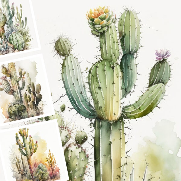 Saguaro Cactus Digital Illustration Bundle, Printable Cactus Art, Digital Crafting, Paper Craft, Collage Art, Digital Download Cacti Clipart