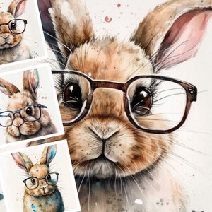 The Original Funny Bunny Design Bundle, Funny Rabbit Illustration Bundle, Crafting Bundle, Digital Paper, Cute Bunnies in Glasses Clip Art