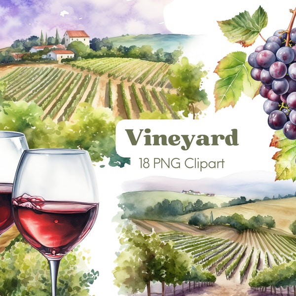 Wine Clipart Bundle, Italian Vineyard Theme, Set of 18 PNG Elements for Digital Download and  Commercial Use, Wine and Cheese Clipart Set