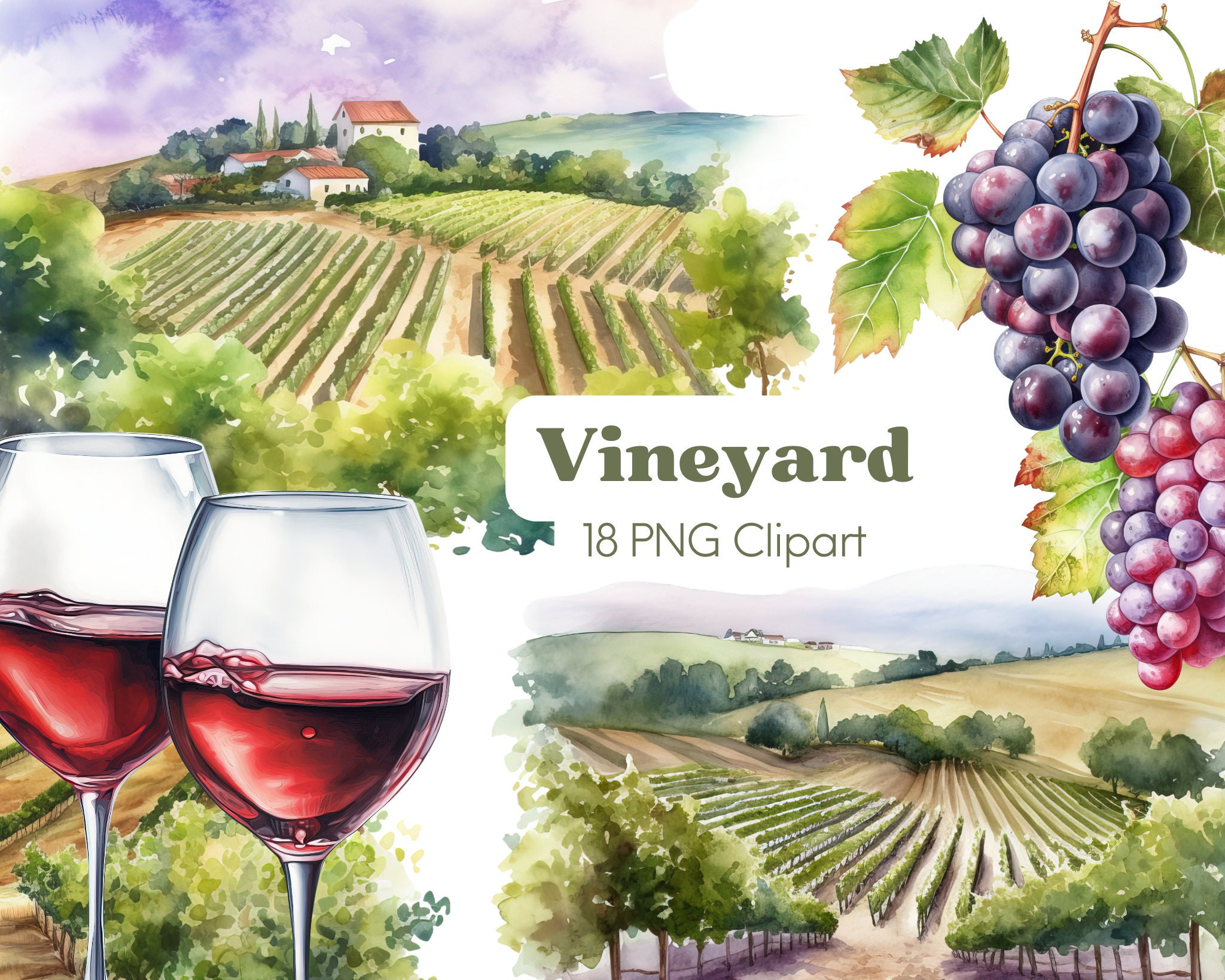 Wine Clipart Bundle Italian Vineyard Theme Set of 18 PNG Etsy