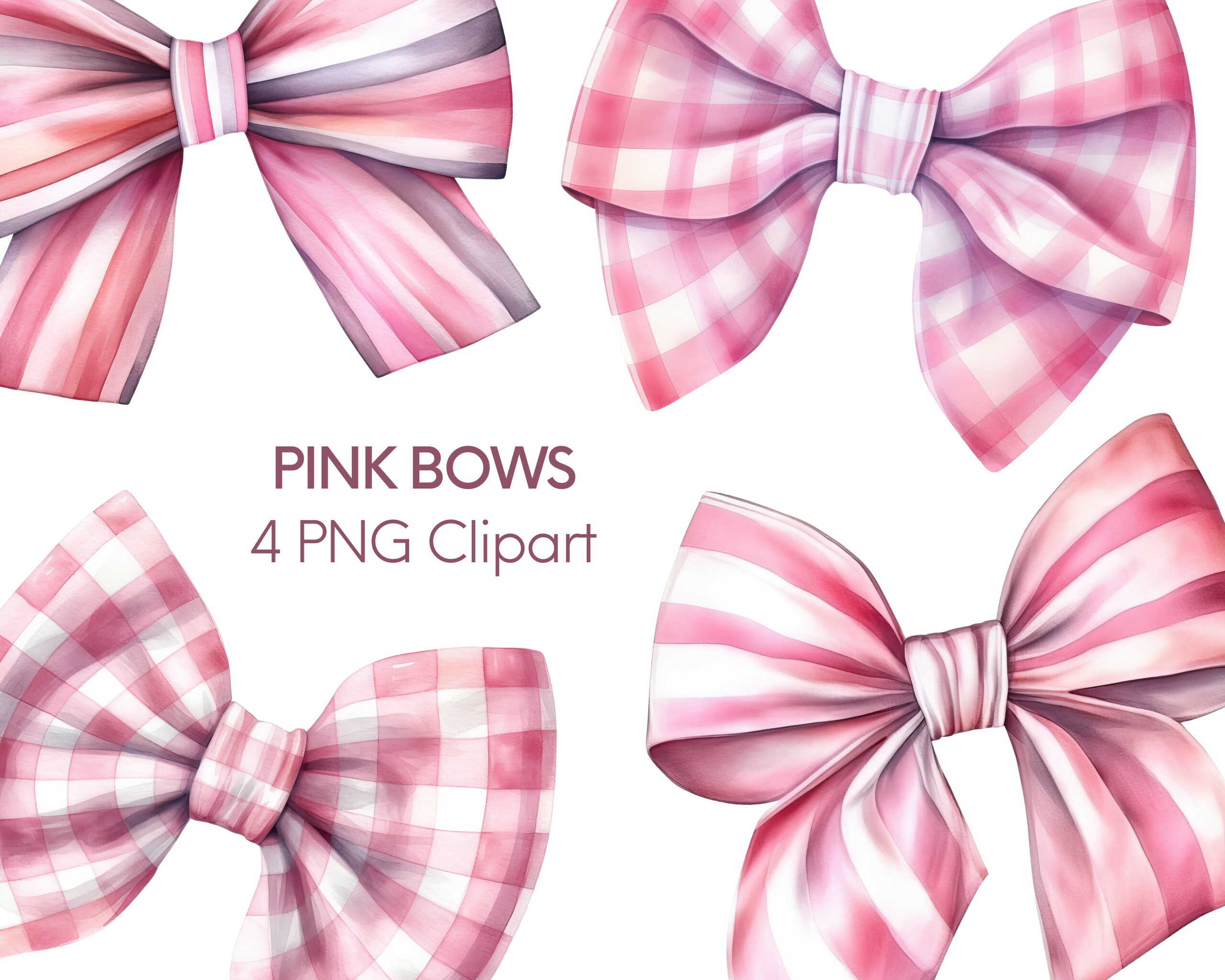 Watercolor Pink Bow Ribbon Clipart PNG 
