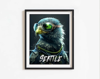 Seattle Seahawks Wall Art Poster Modern Digital Download Office Wall Art Game Room Poster Mancave Decor Football Wall Art NFL Team Poster