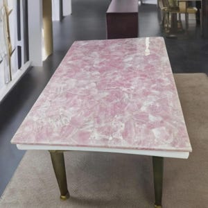Rose Quartz Table Top | Handmade Agate Furniture | Pink Quartz Table Top | Rose Quartz Living Room Table | Rose Quartz Dining Table Top