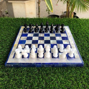 Luxury Handmade Lapis Lazuli Chess Set  – Handmade Chess Table top, Gift For Her, Handmade Chess Table top, For Chess Game Lovers, gift.