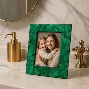 Handcrafted Green Malachite Gemstone Photo Frame | Picture Frame for Home Decor, Gift for Mom, Wedding or Anniversary