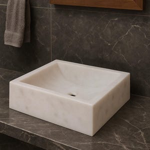 Rectangular Banswara Marble Sink | White Marble Bathroom Vanity Basin | Modern Stone Countertop Wash Basin | Handmade Natural Sink