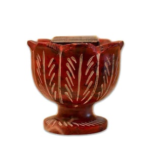 Lotus-Shaped Red Marble Incense Holder – Hand-Carved Stone Burner for Meditation, Yoga & Boho Spiritual Decor
