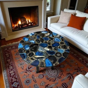 Luxury Blue & Brown Agate Stone Dining Table Top / Agate Coffee Table Top / Agate Table Dining Furniture /Stone Center Table for Living Room