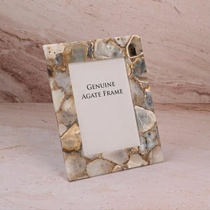 Agate crystal photo frame | Handmade gemstone picture frame |Boho natural stone decor | Healing Stone Gift for Her | Tabletop Display Frame