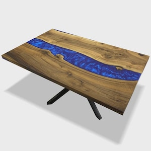 Live Edge Epoxy Resin River Dining Table – Handcrafted Wood & Blue Resin Tabletop – Epoxy Resin Table – Epoxy Dining Table – Coffee Table