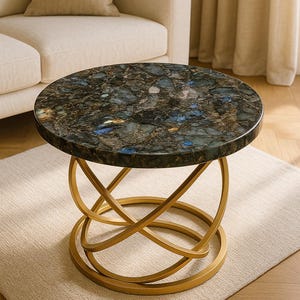 Labradorite Round Stone Coffee & Dining Table Top – Handmade Gemstone Centerpiece, Luxury Crystal Table from India - Luxury Coffee Table
