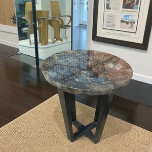 Luxury Labradorite Coffee Table | Iridescent Gemstone Round Table | Handmade Stone Accent Table for Modern Interiors | Luxury Home Decor