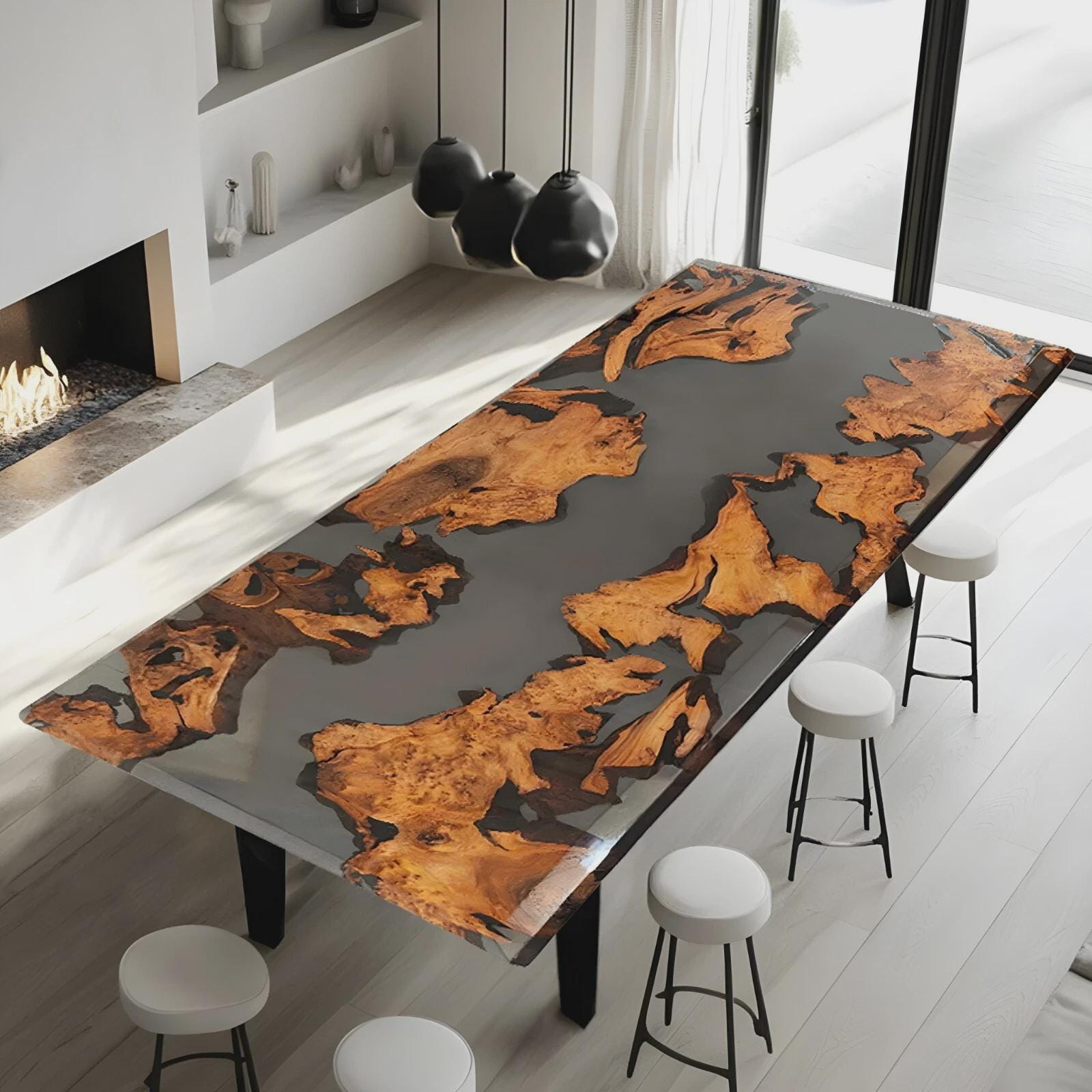 Handmade Live Edge Epoxy Dining Table: Burl Wood & Green Resin - Etsy