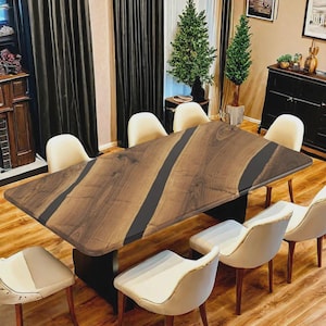 Custom Black Walnut Epoxy River Dining Table – Handmade Resin Wood Table for Home, Office & Kitchen | Modern Live Edge Furniture