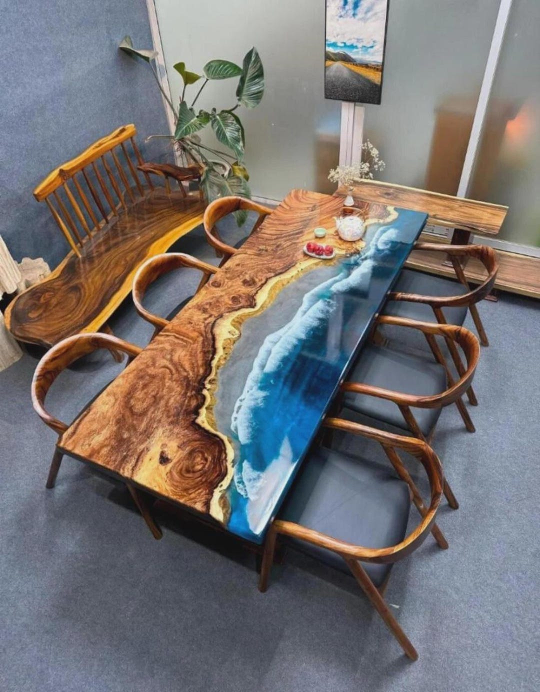 Acacia Wood Ocean Resin River Table: Handmade Live Edge Dining Desk - Etsy