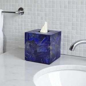 Lapis Taschentücherbox | Blauer Stein Taschentücherbox | Luxus Taschentuchhalter | Lapis Badezimmerbox | Kristall Taschentücher | Badezimmer Eitelkeit Dekor