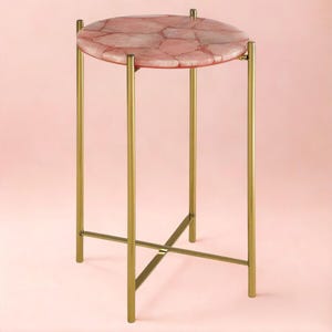 Rose Quartz Table | Handmade Crystal Table Top | Gemstone Accent Furniture | Luxury Side Table for Home, Office or Gift