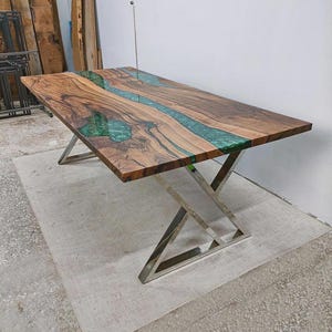 Green Epoxy Resin Table | Handmade Resin Tabletop |Live Edge Epoxy Table | Custom Wood Dining Table |Rustic Modern Furniture | Gift for Home