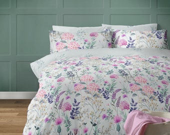 Floral Garden Print Duvet Cover Set. Pure Lux Design Polycotton Duvet Set. Available in all UK Bed Sizes.