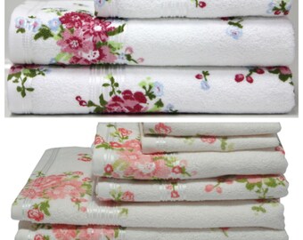 Rose Flower Printed 100% Cotton Towels. Four Sizes Available in 2 Colours