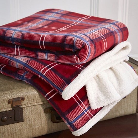 Check Sherpa Backed Fleece Throw. Super Soft and Warm 180 X 130cm