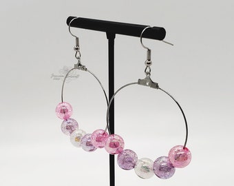 Pink, Purple, and White Crackle Acrylic Earrings