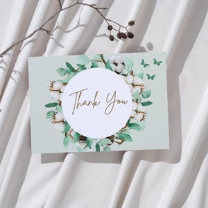 Danke-Karte | Druckbare Grußkarte mit Blumenmuster | Minimalistisches grünes Briefpapier | Digitale Geschenkverpackung