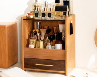 3 Layers Wood Makeup Organizer Box with Drawer, Makeup Organizer for Vanity, Cosmetic Storage Box, Beauty Tools Holder, Makeup Shelf, Gift