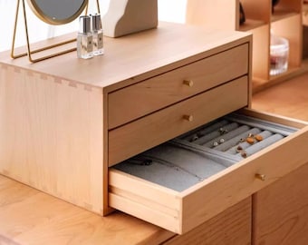 Custom Solid Wood Jewelry Box with Drawer, Extra Large Wooden Jewellery Organizer Case, Earring Bracelet Ring Necklace Storage, Gift for Her