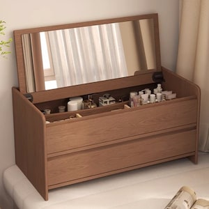 Wooden Extra Large Makeup Organizer and Jewelry Storage Countertop Box for Cosmetic & Perfume Display, Solid Gifts for Mom Daughter Lover