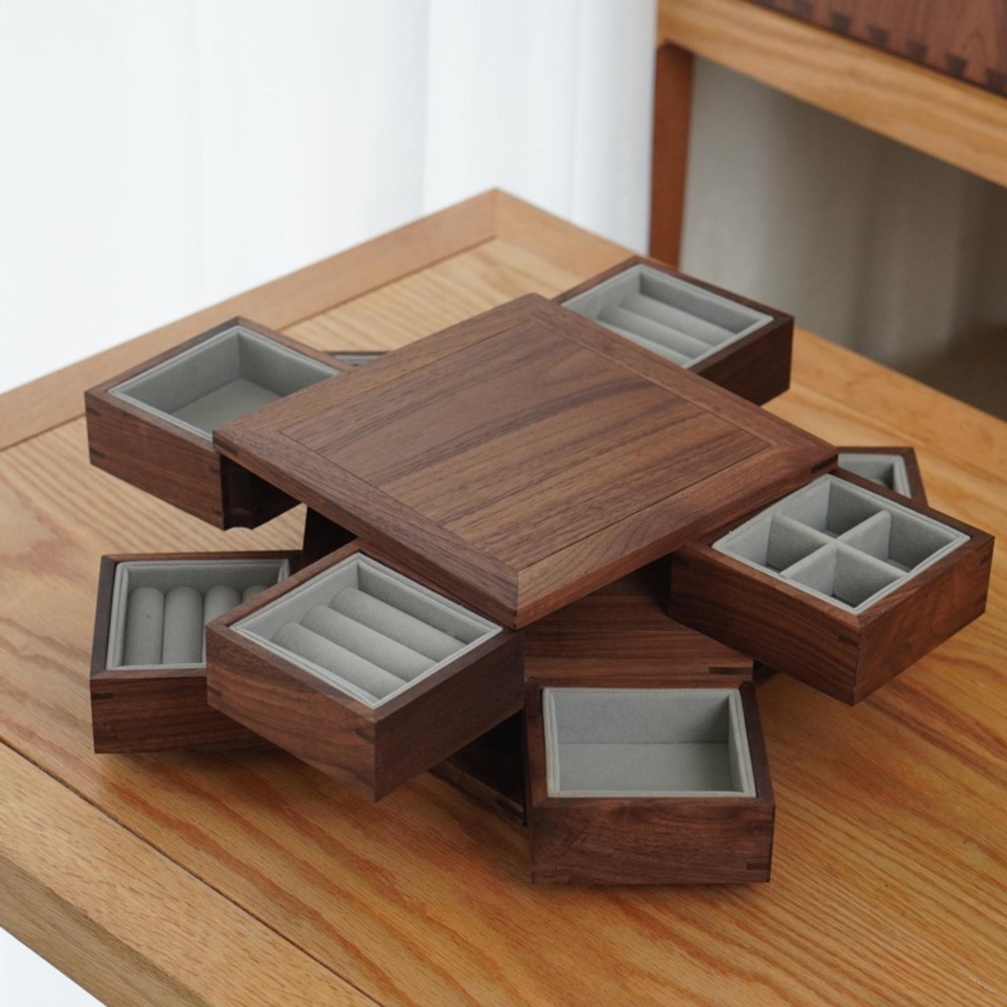 Custom Solid Walnut Hidden Device Rotating Open Jewelry Box/Storage box/Snack box, Jewelry Holder Organizer Case, Friend Lover Gift Idea