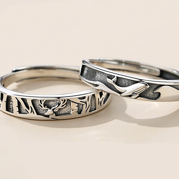 Engrave Vintage Couple Ring•Engrave  Matching Promise Band•Whale Deer Antler Ring Sentimental Relationship Jewelry•Trendy Best Friend Gift