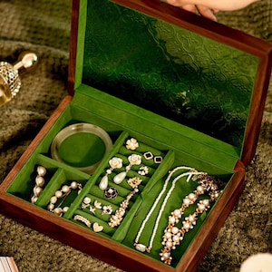 Vintage Glasdeckel Schmuckschatulle, Massivholz Schmuckhalter Speicherorganisator, Schmuckschatulle für Ohrring Armband Ring Halskette, Geschenk für Sie