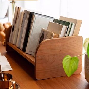 Wood Table Top Book shelf, Desk Free Standing Bookcase, Home Office decor,Portable  Small Book Case, book display rack, Tilted Bookshelf