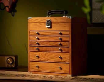 Joyero portátil vintage de madera maciza con cajones, gran joyero, armario organizador, joyero, regalo para hermana o pareja.