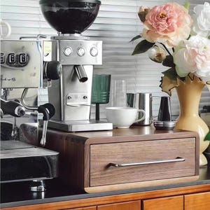 Solid Walnut Modern coffee capsule tea sachet holder Coffee machine stand Coffee bar Coffee Maker stand Coffee pod drawer Kitchen countertop